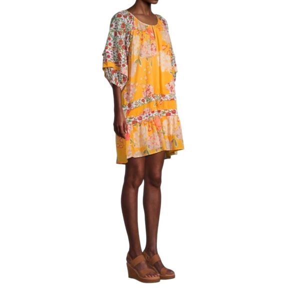 Roller Rabbit Mini Dress Shift Puff Sleeve Floral BOHO Hippie Cottagecore Small - Picture 4 of 16